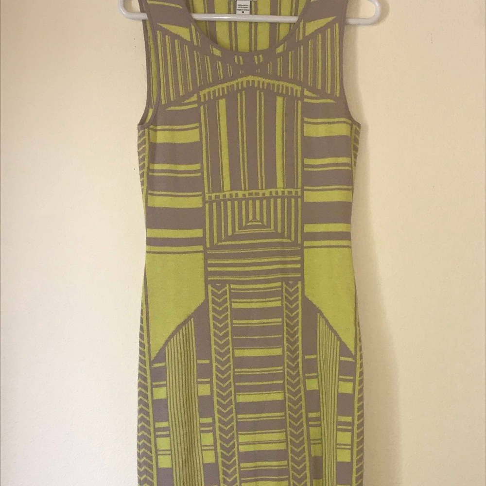 gray and yellow midi dress